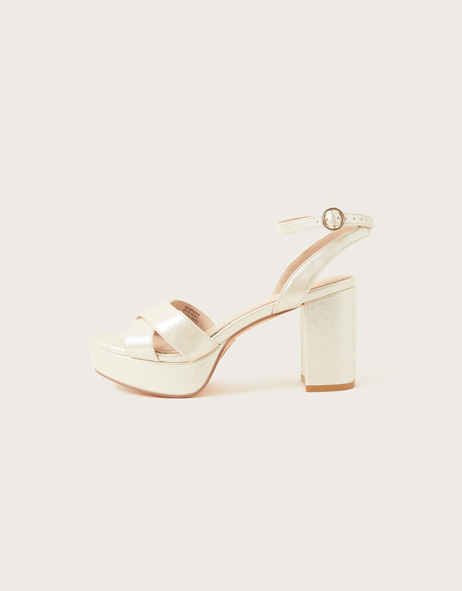 Pearlised Platform Heeled Sandals, Ivory (IVORY), large