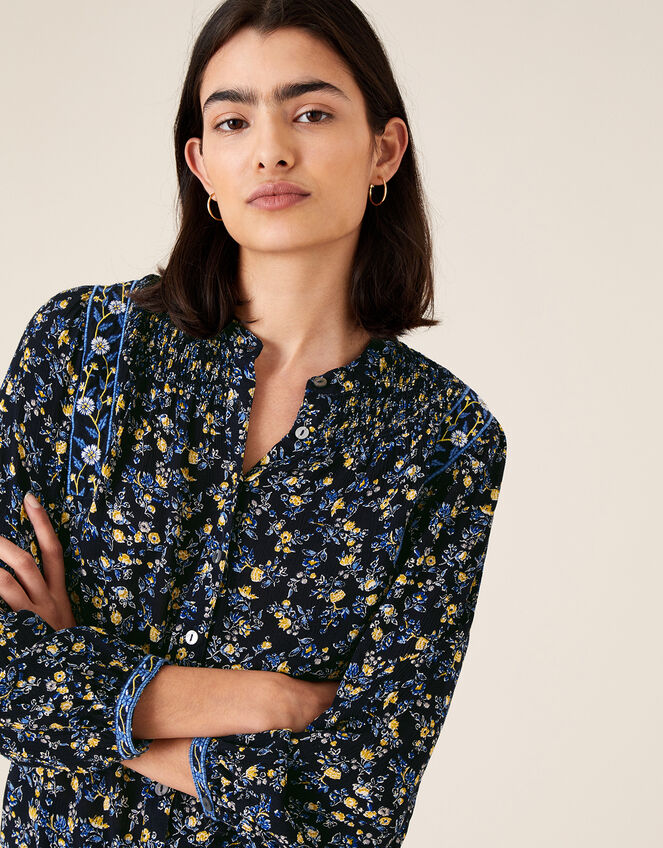 Ditsy Floral Top in LENZING™ ECOVERO™, Blue (NAVY), large