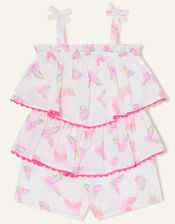 Baby Tiered Butterfly Print Playsuit , White (WHITE), large