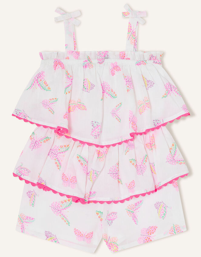 Baby Tiered Butterfly Print Playsuit , White (WHITE), large