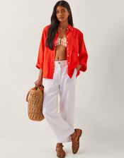 Jolie Short Linen Wide Leg Trousers, White (WHITE), large