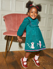 Baby Cord Animal Applique Dress, Teal (TEAL), large