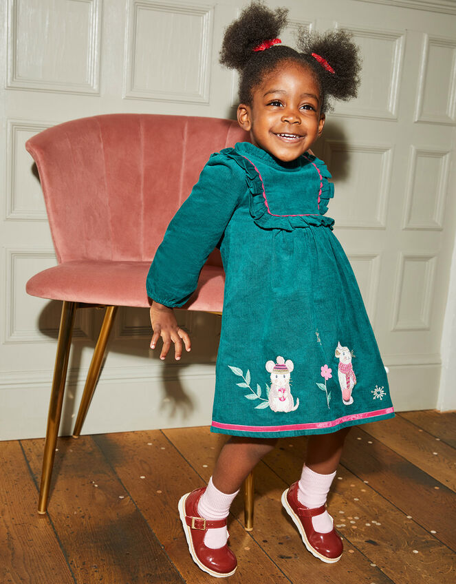 Baby Cord Animal Applique Dress, Teal (TEAL), large