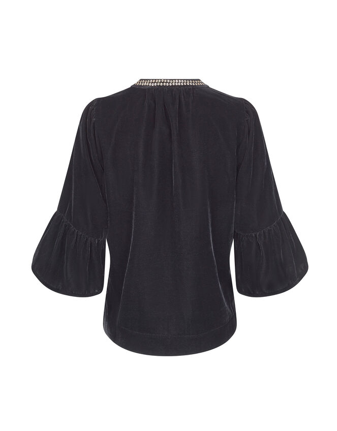 East Nelly Velvet Flute Sleeve Top, Black (BLACK), large