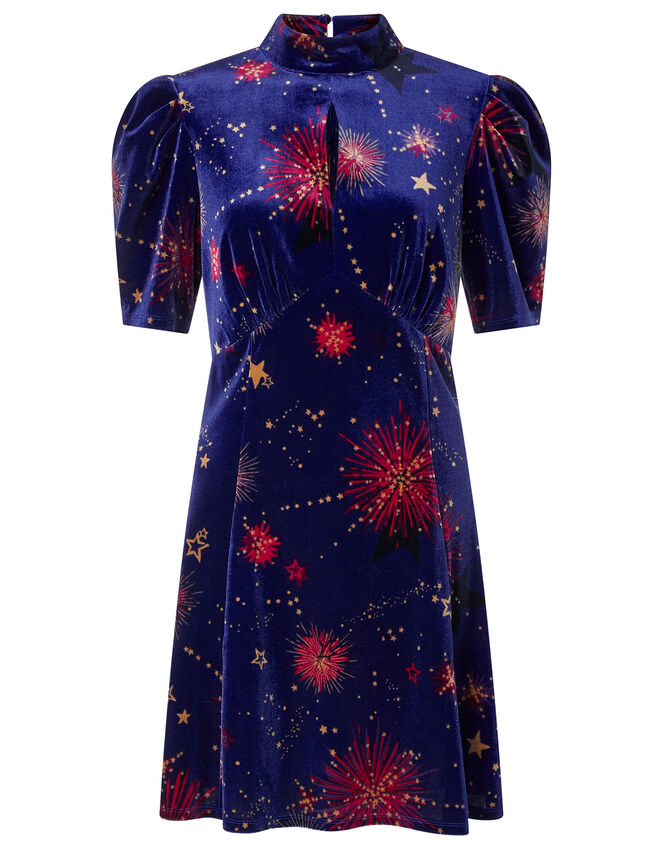 Harper Star Stretch Velvet Short Dress, Blue (COBALT), large