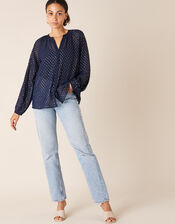 Beaded Spot Blouse, Blue (NAVY), large