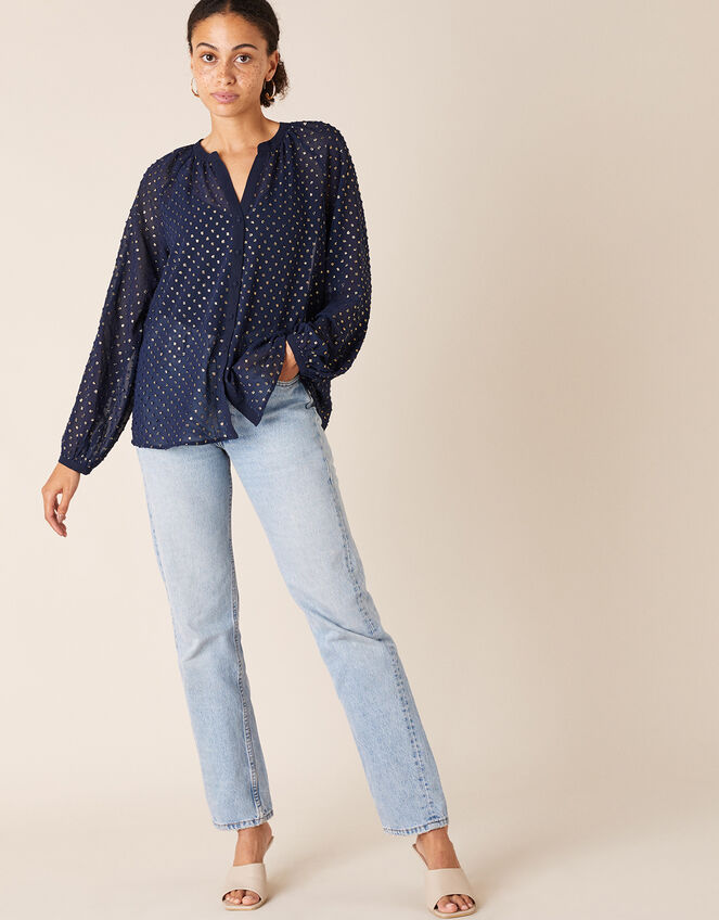 Beaded Spot Blouse, Blue (NAVY), large