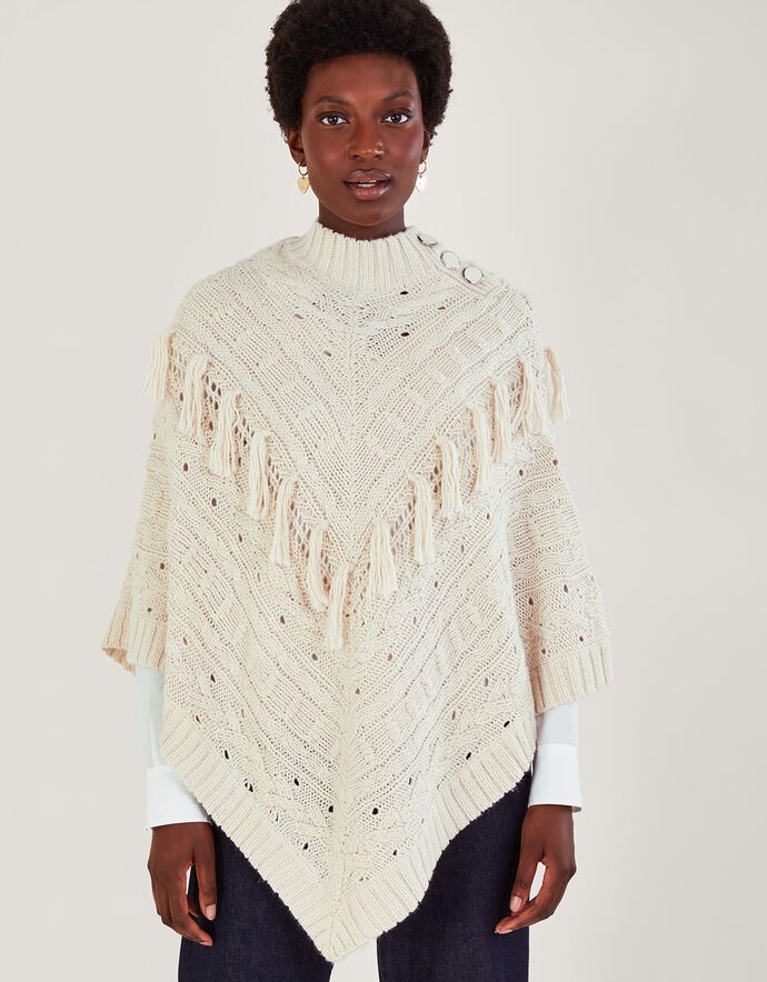 Brushed Cotton Long Hooded Poncho - Black Diamond
