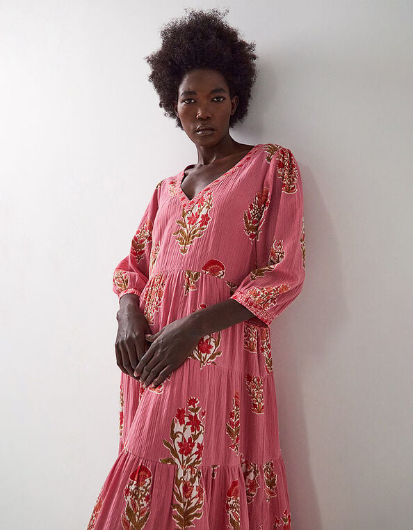 East Macy Hand-Screen Printed Midi Dress, Pink (PINK), large