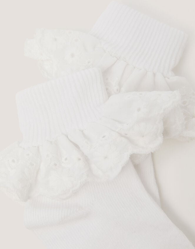 Baby Broderie Frill Socks, White (WHITE), large