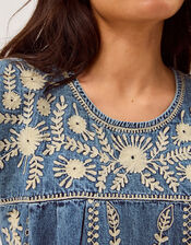 Maison Hotel Sylvie Embroidered Denim Mini Dress, Blue (BLUE), large