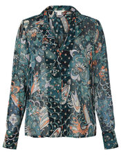 Zoe Floral Metallic Shirt, Teal (TEAL), large