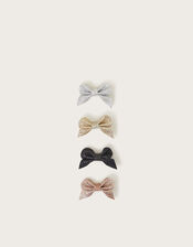 4-Pack Glitter Bow Hair Clips, Gold (GOLD), large