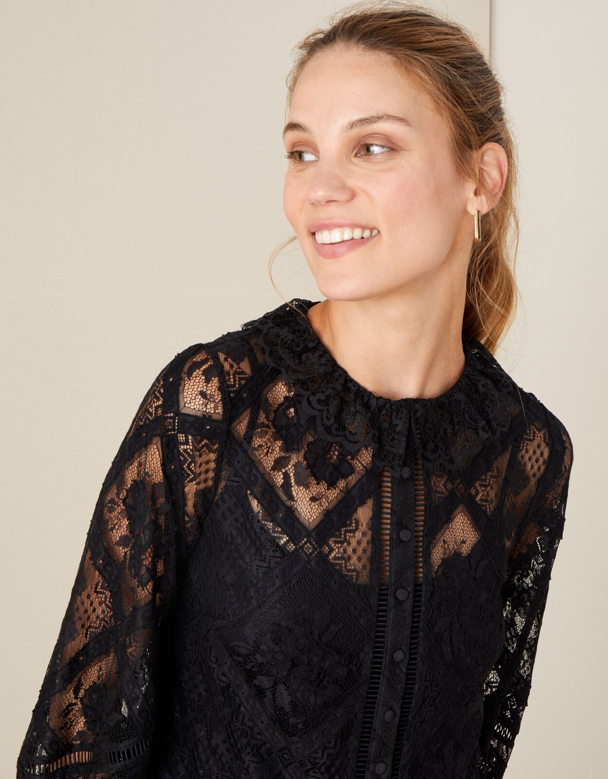 Black lace dress shirt online