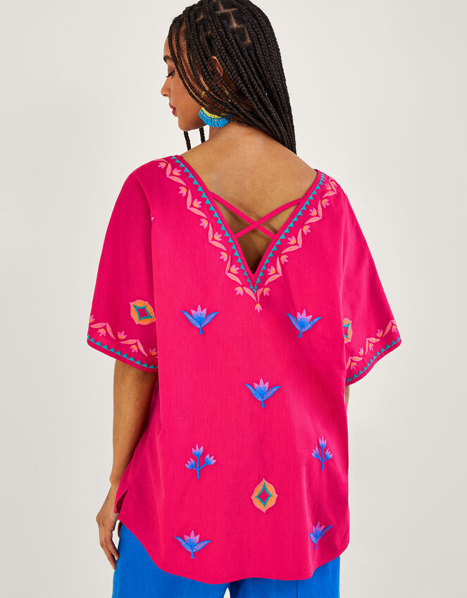 Drop Sleeve Embroidered Top, Pink (PINK), large