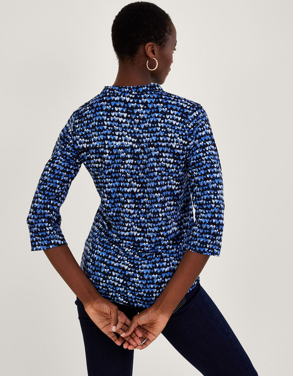 Heart Print Linen Top Blue Blouses & Shirts Monsoon UK.