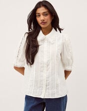 Annette Puff Sleeve Lace Shirt, White (WHITE), large