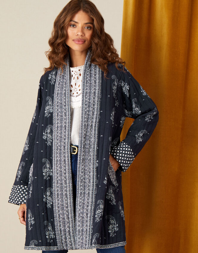 Heston Printed Longline Jacket, Blue (NAVY), large