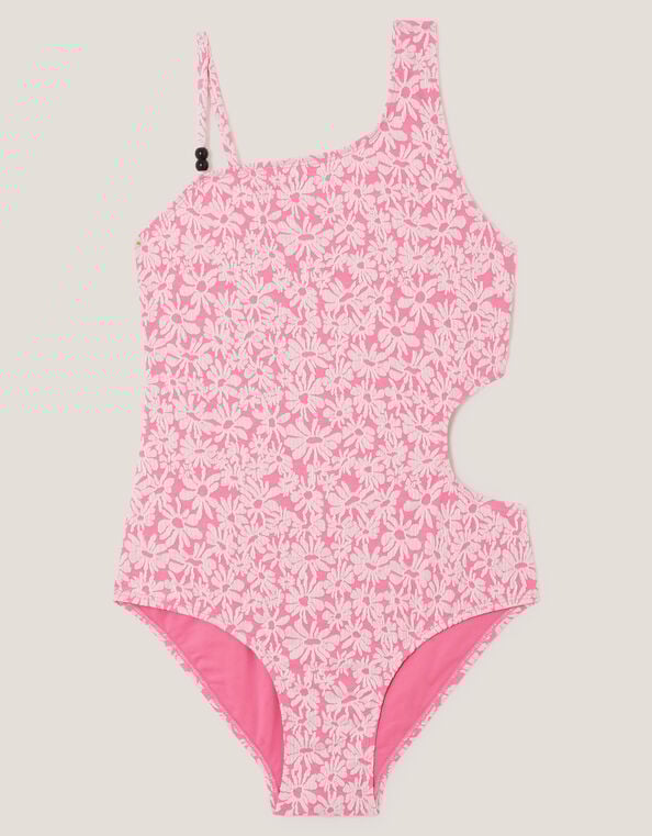 Floral Jacquard Asymmetrical Swimsuit, Pink (PINK), large