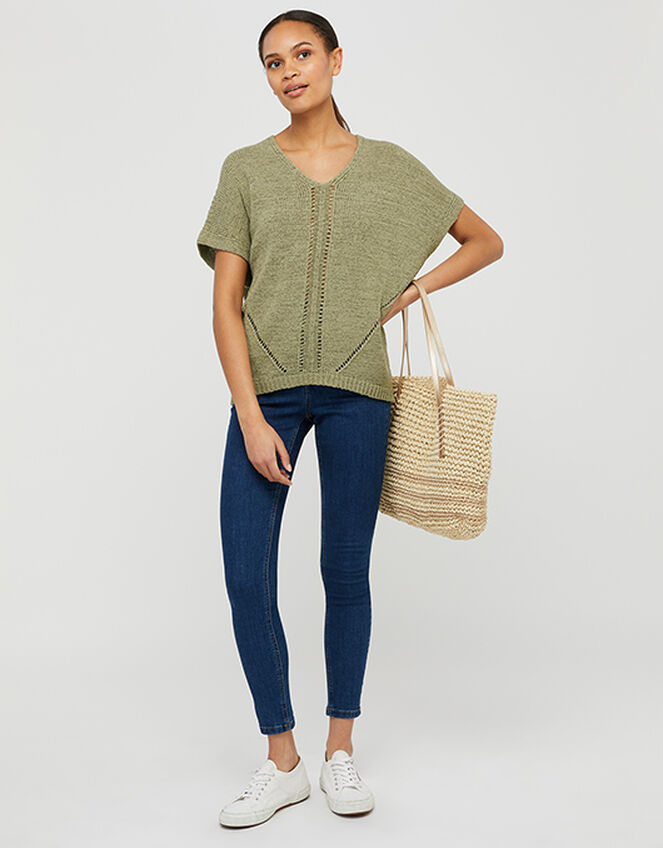 Tyla Tape Yarn Jumper, Green (KHAKI), large