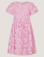 Short Sleeve Textured Floral Dress, Pink (PINK), large
