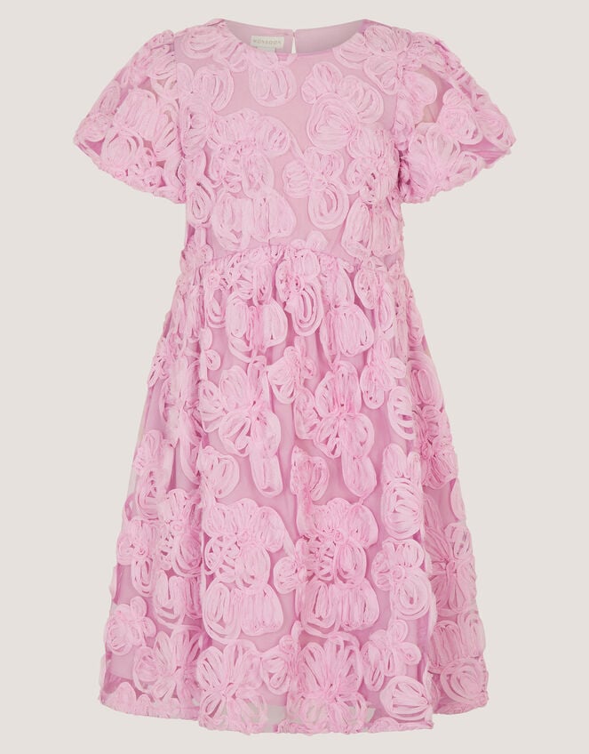 Short Sleeve Textured Floral Dress, Pink (PINK), large