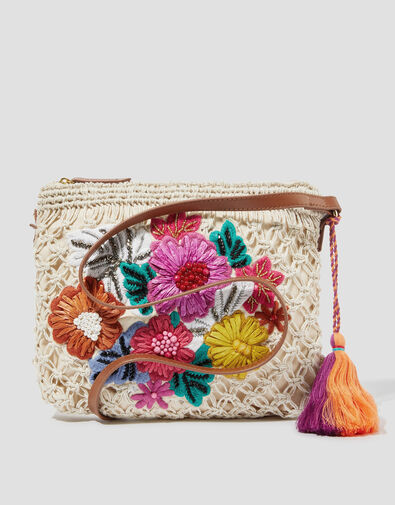 Zoe Embroidered Crochet Crossbody Bag, , large