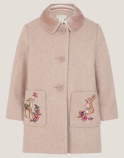 Baby Embroidered Pocket Coat, Camel (OATMEAL), large