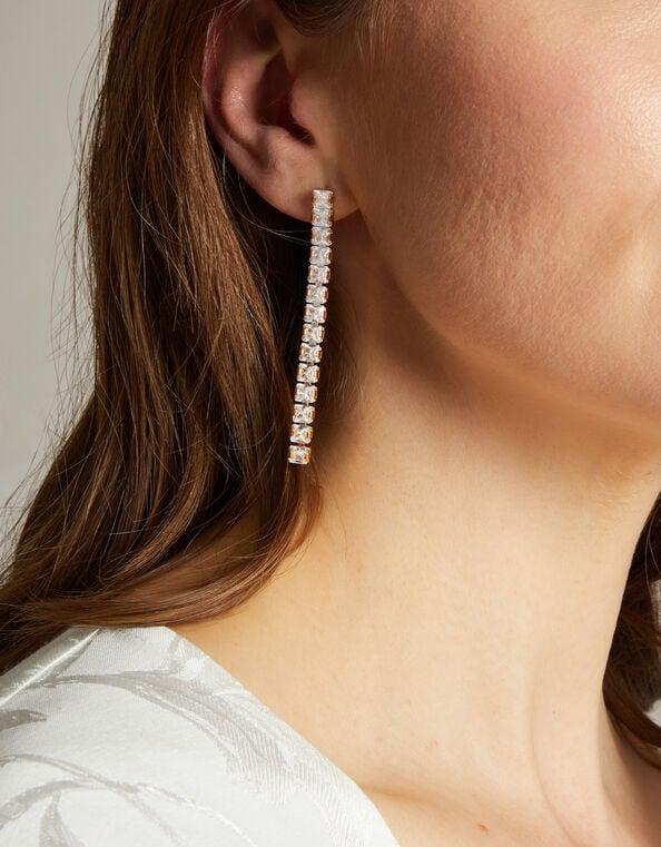 Square Diamante Drop Earrings, , large