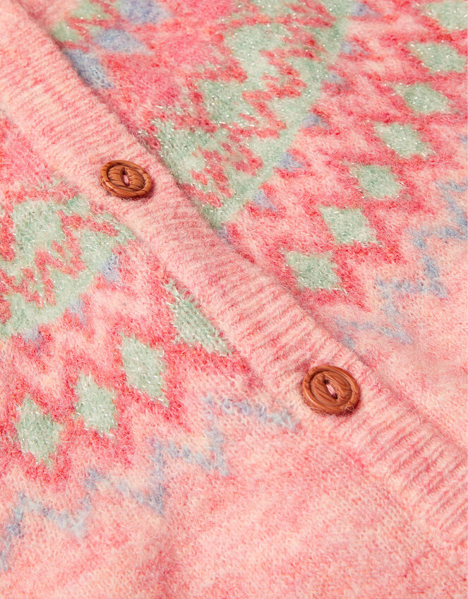 Fair Isle Knit Cardigan in Recycled Polyester, Pink (PINK), large