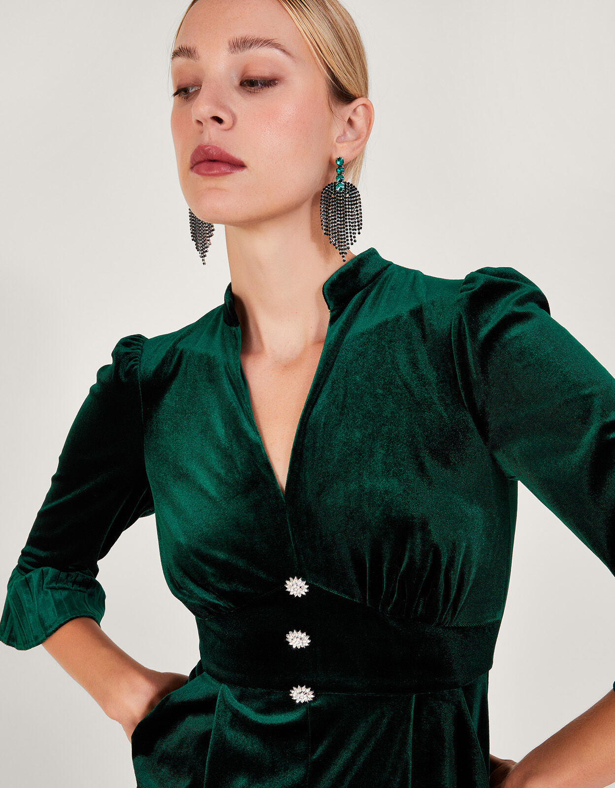 Kyra Velvet Jumpsuit Green Work Dresses Monsoon UK