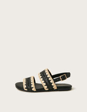 Woven Whipstitch Strappy Sandals, Black (BLACK), large