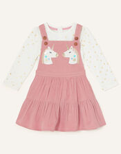 Baby Unicorn Pinny Dress and Top Set, Pink (PINK), large