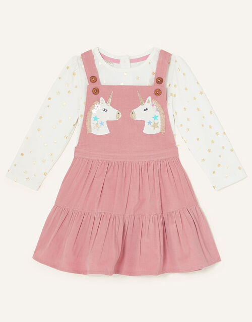 Baby Unicorn Pinny Dress and Top Set, Pink (PINK), large