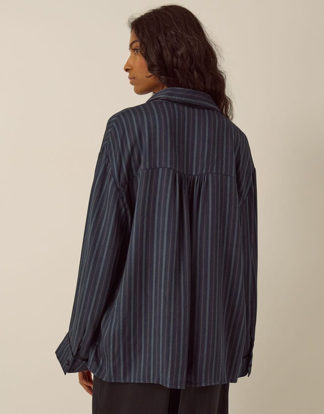 Ellie V-Neck Frogging Stripe Shirt , Blue (NAVY), large