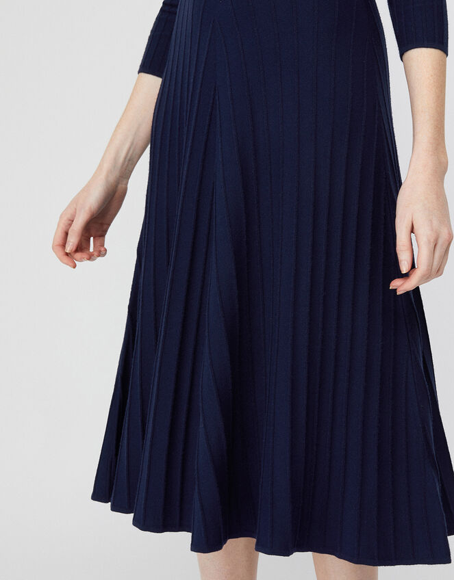 Cedes Chevron Rib Dress, Blue (NAVY), large