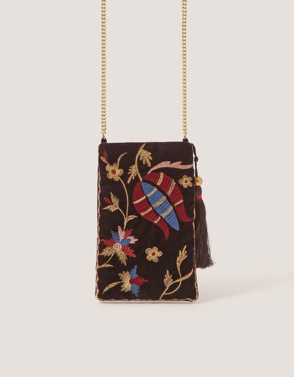 Hatti Embroidered Velvet Phone Bag, , large