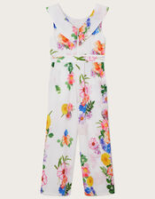 Digital Floral Print Frill Jumpsuit, Ivory (IVORY), large
