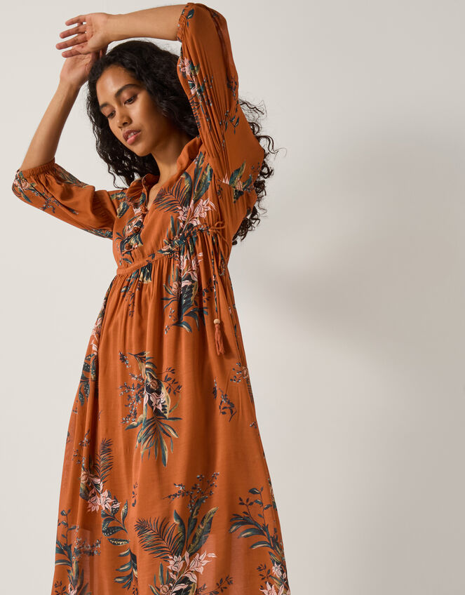 Georgie Botanical Print Midi Dress, Copper (COPPER), large