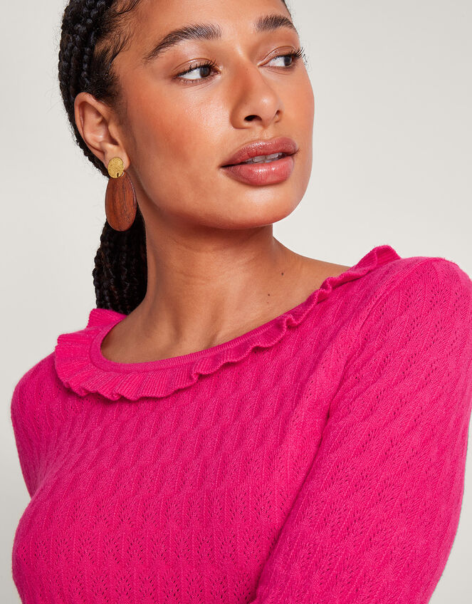 Ruffle Scoop Neck Jumper, Pink (PINK), large