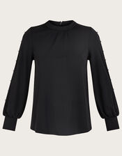 Pearl Detail Blouse, Black (BLACK), large