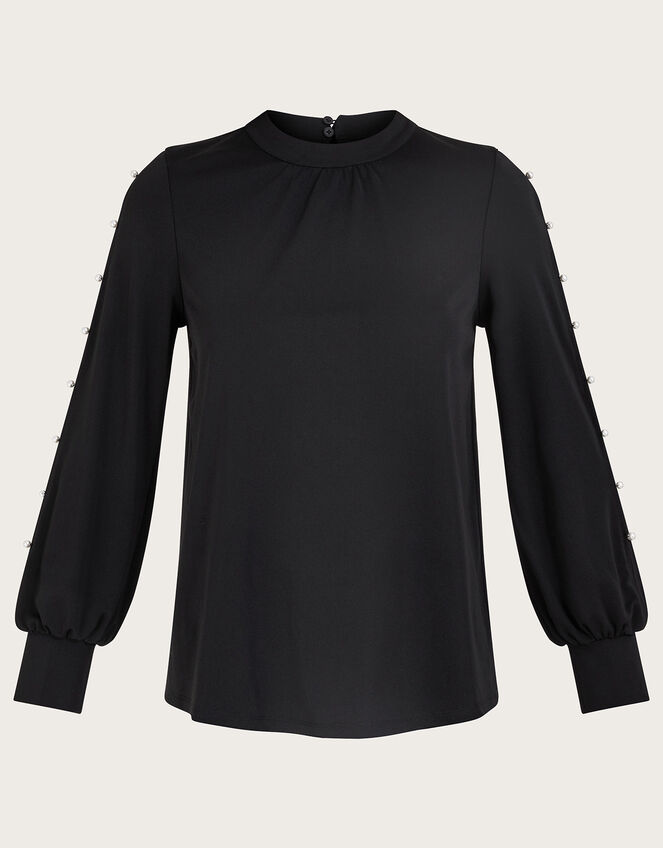 Pearl Detail Blouse, Black (BLACK), large