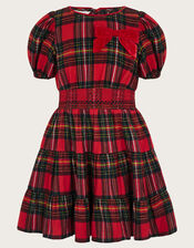 Puff Sleeve Tartan Dress, Red (RED), large