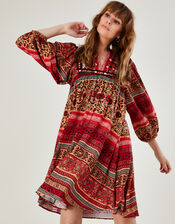 Premium Smock Heritage Print Embroidered Dress, Orange (ORANGE), large