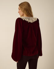 Monsoon x Queens of Archive Phoebe Lace Collar Velvet Top​, Red (RED), large