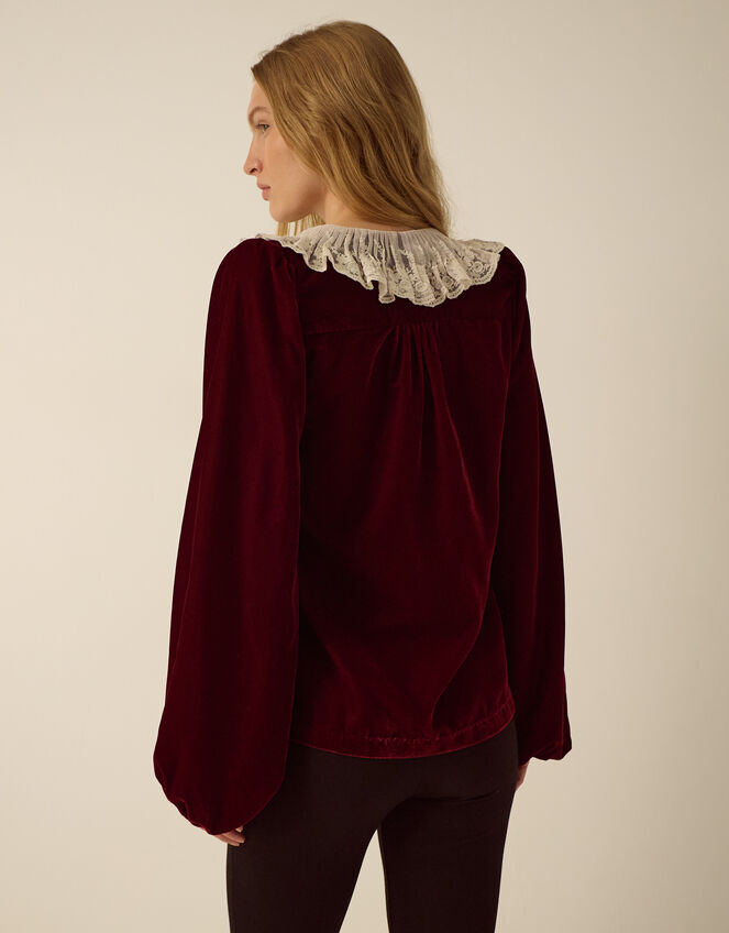 Monsoon x Queens of Archive Phoebe Lace Collar Velvet Top​, Red (RED), large