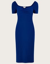 Ribbed Sweetheart Midi Jersey Dress, Blue (COBALT), large