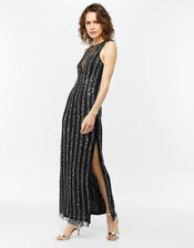 Rosie Linear Sequin Maxi Dress, Black (BLACK), large