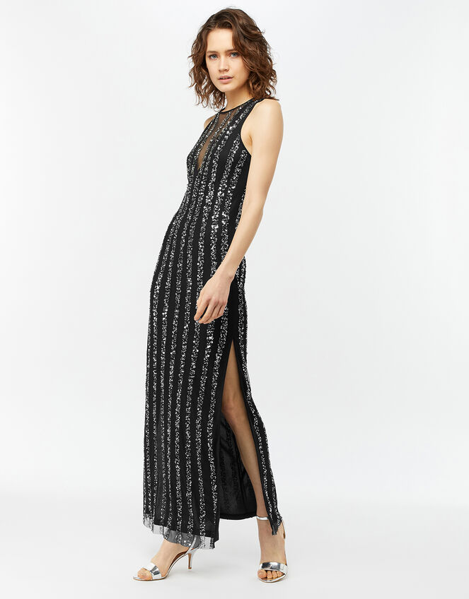 Rosie Linear Sequin Maxi Dress, Black (BLACK), large