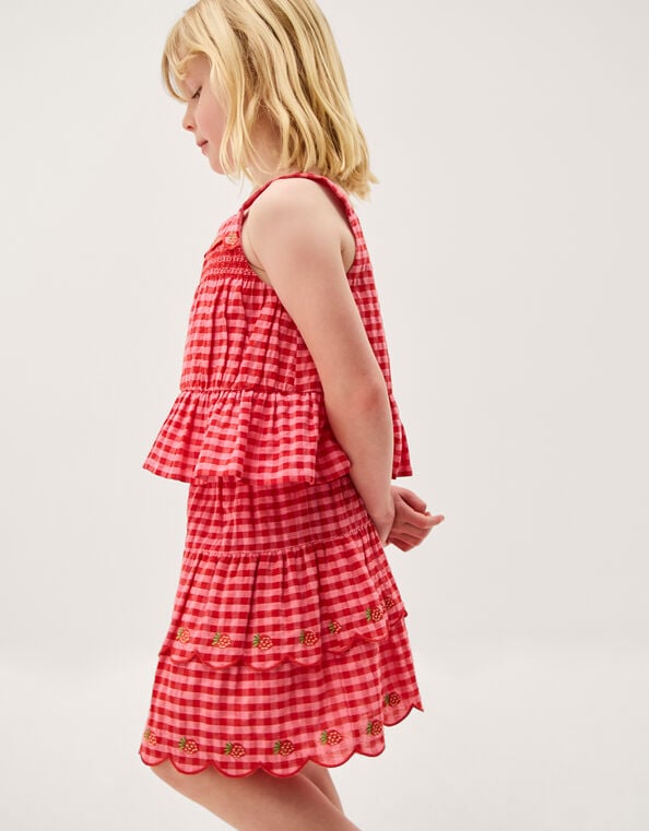 Strawberry Gingham Top & Skirt Set, Red (RED), large